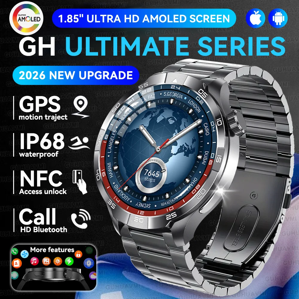 Новые смарт-часы GH Ultimate Series 2026 года, 1.85 дюйма, AMOLED, NFC, GPS, для мужчин, с функцией звонков, водонепроницаемые IP68, официальный оригинал
Новые смарт-часы GH Ultimate Series 2026 года, 1.85 дюйма, AMOLED, NFC, GPS, для мужчин, с функцией звонков, водонепроницаемые IP68, официальный оригинал