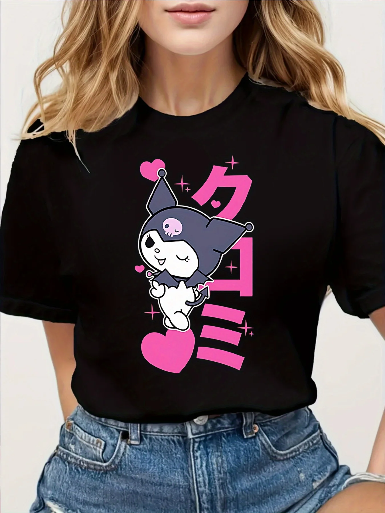 Женская футболка с принтом Sanrio Kuromi, повседневные хлопковые футболки с короткими рукавами, женская футболка с рисунком Куроми, брендовые летние топы, одежда Y2k
Женская футболка с принтом Sanrio Kuromi, повседневные хлопковые футболки с короткими рукавами, женская футболка с рисунком Куроми, брендовые летние топы, одежда Y2k