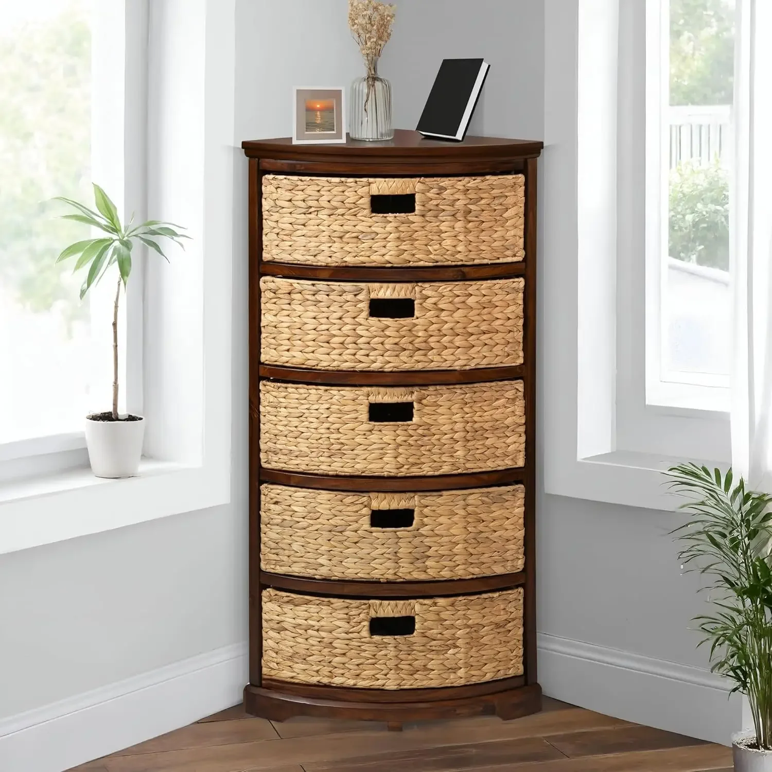 Hampton Meadows 5 Tier X-Side Corner Storage Cabinet with 5 Wicker Baskets, Walnut
Hampton Meadows 5 Tier X-Side Corner Storage Cabinet with 5 Wicker Baskets, Walnut