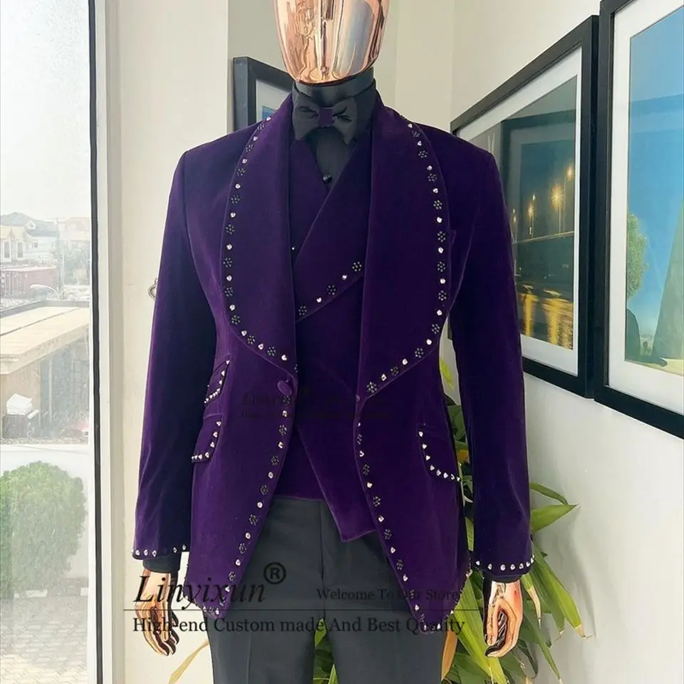 Luxury Crystals Velvet Men Suits Shawl Lapel Groom Wedding Tuxedos 3 Pieces Sets Business Male Blazers Slim Prom Blazer Hombre
Luxury Crystals Velvet Men Suits Shawl Lapel Groom Wedding Tuxedos 3 Pieces Sets Business Male Blazers Slim Prom Blazer Hombre