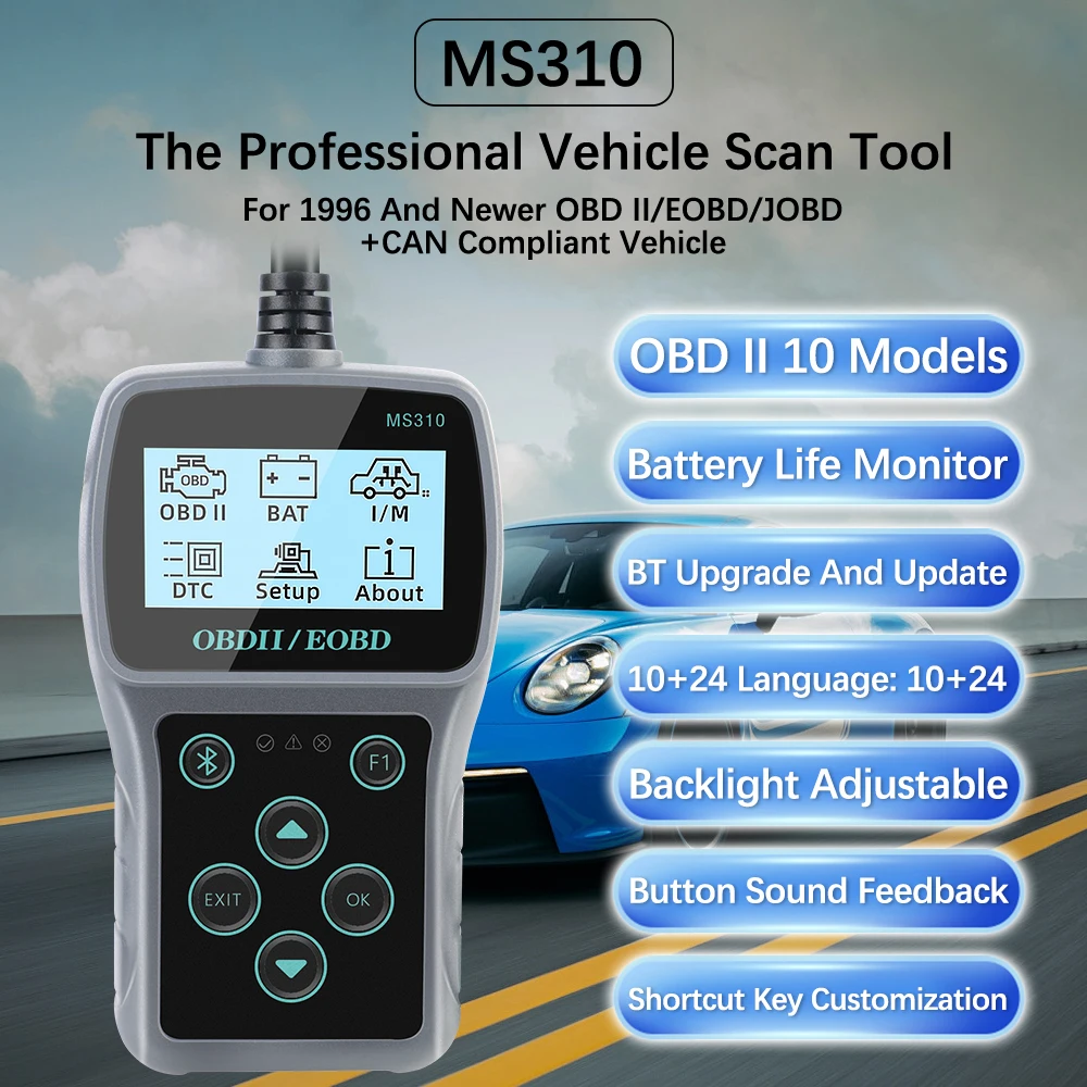 Автомобильный считыватель кодов OBD2 работает для автомобиля, автоматические чистые/стираемые коды MS310, сканер OBDII, многоязычный автомобильный диагностический сканер, инструмент
Автомобильный считыватель кодов OBD2 работает для автомобиля, автоматические чистые/стираемые коды MS310, сканер OBDII, многоязычный автомобильный диагностический сканер, инструмент