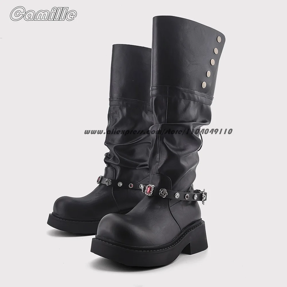 Black Punk Style Red Rhinestones Drawstring Knee High Boots Round Toe Platform Casual Boots Belt Buckle Strap Lady Boots
Black Punk Style Red Rhinestones Drawstring Knee High Boots Round Toe Platform Casual Boots Belt Buckle Strap Lady Boots