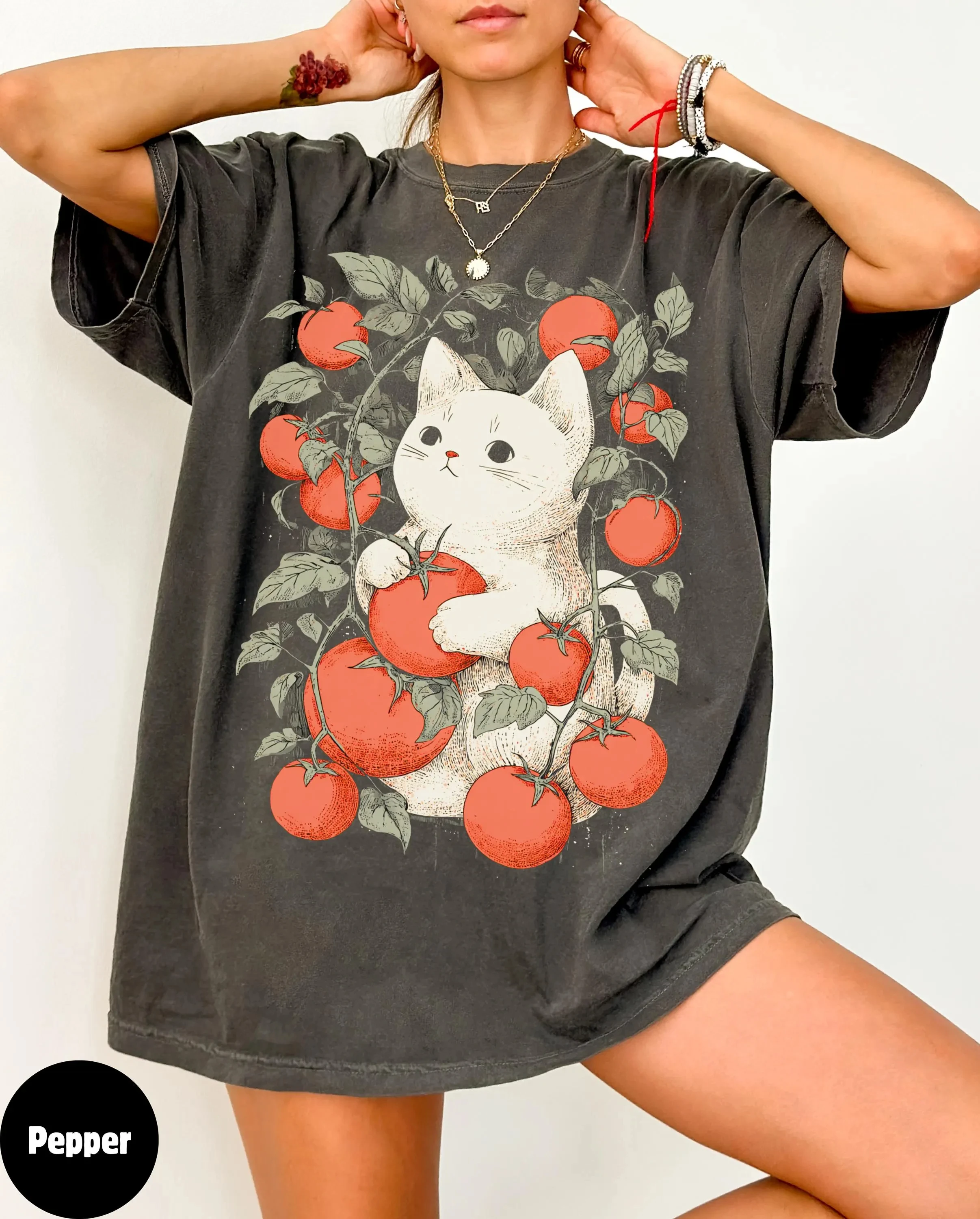 Plus Size Summer Women's Vintage Cat Tomato Garden T-Shirt Cotton Breathable Stylish Versatile Street Style Oversized
Plus Size Summer Women's Vintage Cat Tomato Garden T-Shirt Cotton Breathable Stylish Versatile Street Style Oversized