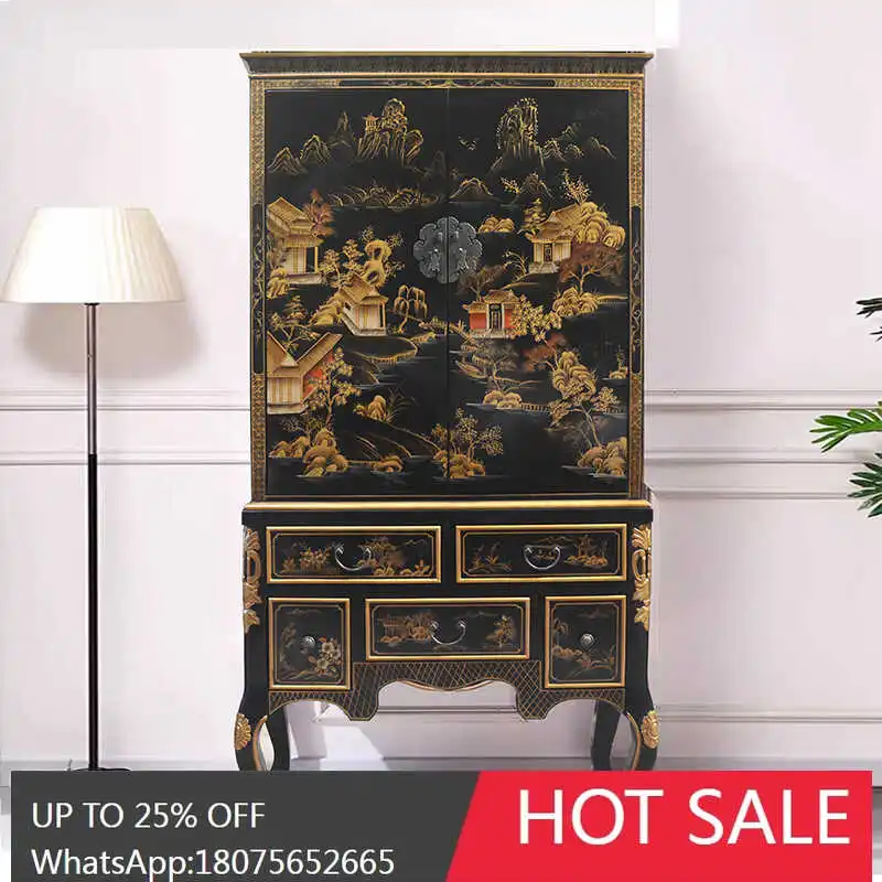 HLZ New Chinese Classical Hand-painted Wardrobe Entryway Cabinet Hallway Vintage Solid Wood Partition Cabinet 
HLZ New Chinese Classical Hand-painted Wardrobe Entryway Cabinet Hallway Vintage Solid Wood Partition Cabinet
