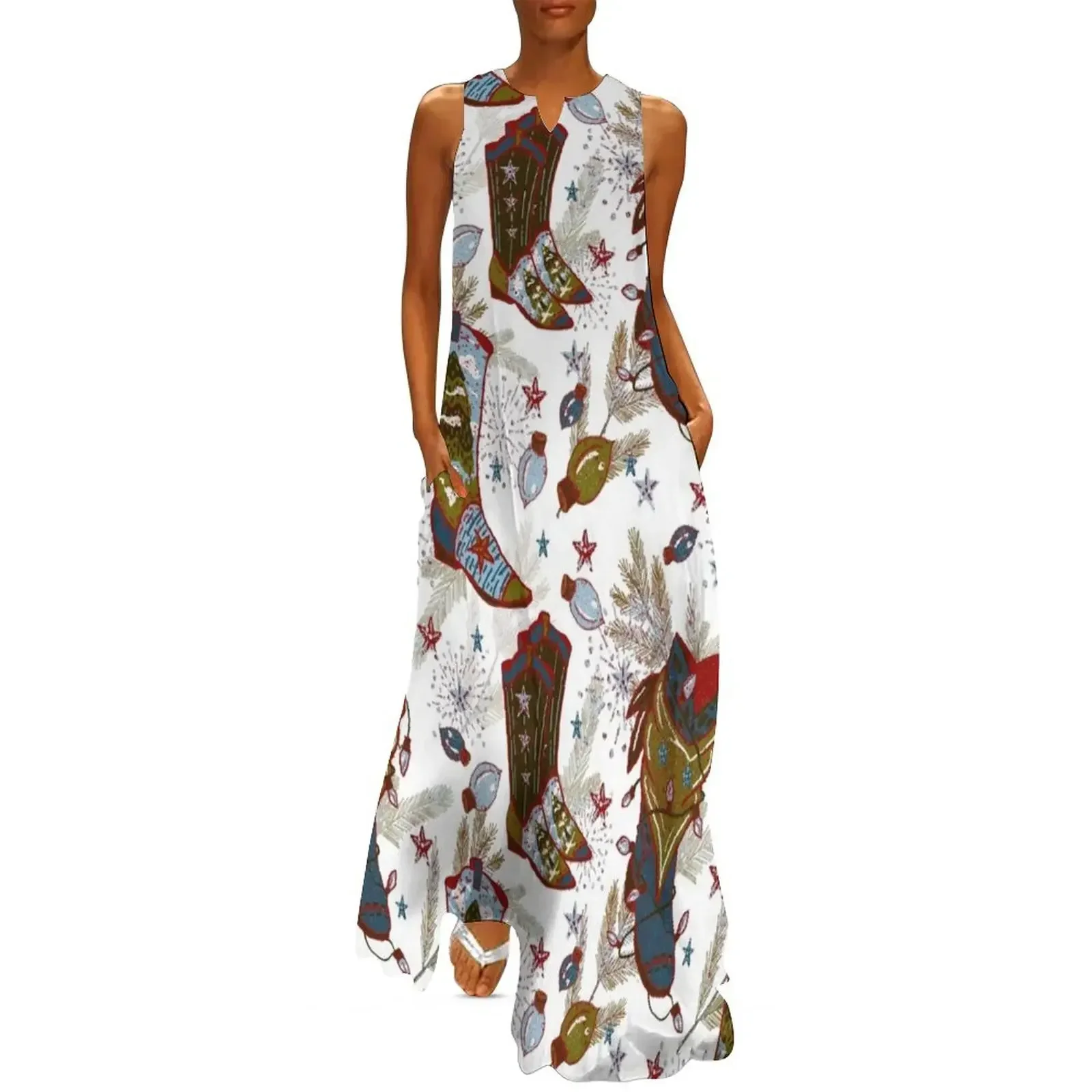 Holiday Blue Red Green Cowboy Cowgirl Country Girl Boots Christmas Lights Pattern Long Dress
Holiday Blue Red Green Cowboy Cowgirl Country Girl Boots Christmas Lights Pattern Long Dress