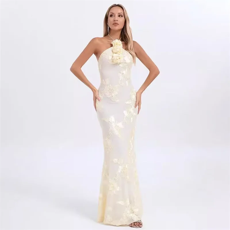 Jacquard Lace Evening Dress Sexy Halter Sleeveless Backless Long Formal Birthday 3D Flower Sheath Slim Prom Gown Robe
Jacquard Lace Evening Dress Sexy Halter Sleeveless Backless Long Formal Birthday 3D Flower Sheath Slim Prom Gown Robe