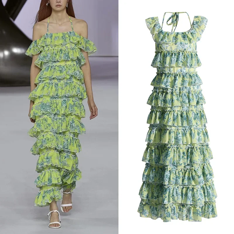 Sweet Retro Countryside Style 2024 Spring New Product Hanging Neck Lace up One line Neck Ruffle Edge Printed Women's Dress
Sweet Retro Countryside Style 2024 Spring New Product Hanging Neck Lace up One line Neck Ruffle Edge Printed Women's Dress