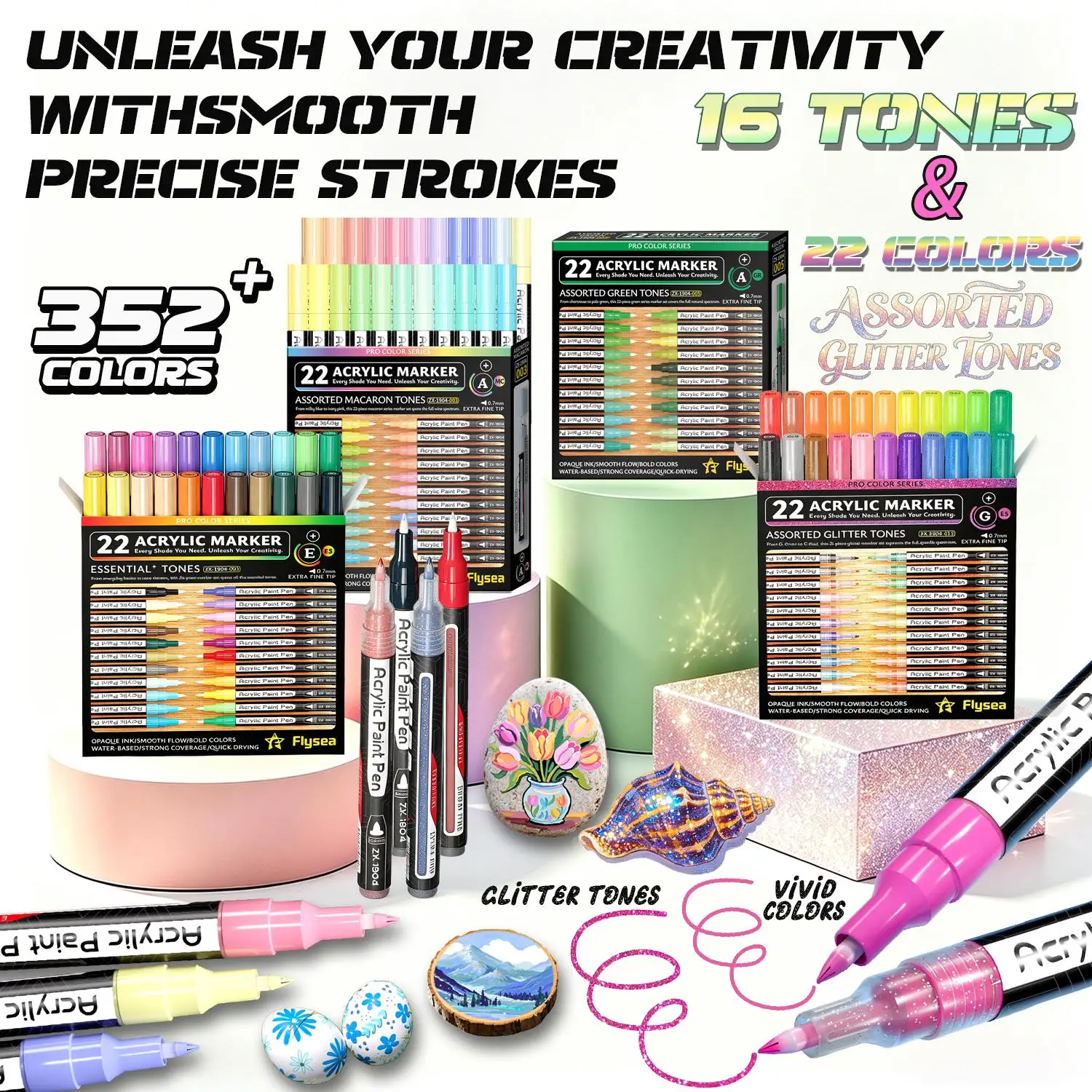 Flysea 22 Pieces/Box Acrylic Paint Markers, Gradient Colors (Skin Color/Grey/Blue/Macaron Color/Dopamine Color), 0.7mm Ultra-Fine Tip Markers, Suitable for Fine Drawing, Sketching, Writing on Stone, Wood, Metal, Glass, Canvas, Crafts, Quick-Drying and Sta
Flysea 22 Pieces/Box Acrylic Paint Markers, Gradient Colors (Skin Color/Grey/Blue/Macaron Color/Dopamine Color), 0.7mm Ultra-Fine Tip Markers, Suitable for Fine Drawing, Sketching, Writing on Stone, Wood, Metal, Glass, Canvas, Crafts, Quick-Drying and Sta