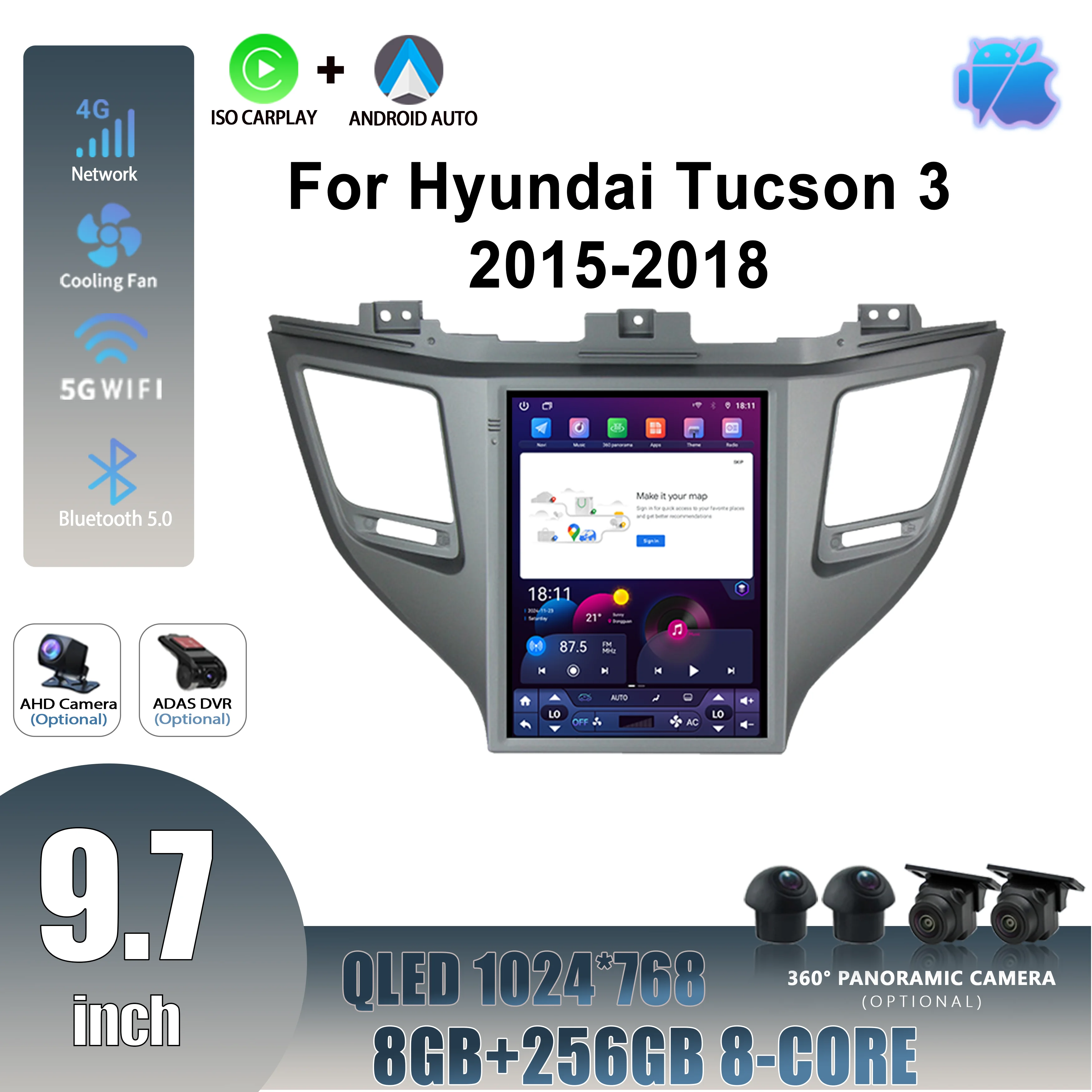 Android 14 For Hyundai Tucson 3 2015-2018 Car Radio Multimedia Intelligent GPS Wireless Apple Carplay Touch Screen 9.7inch
Android 14 For Hyundai Tucson 3 2015-2018 Car Radio Multimedia Intelligent GPS Wireless Apple Carplay Touch Screen 9.7inch