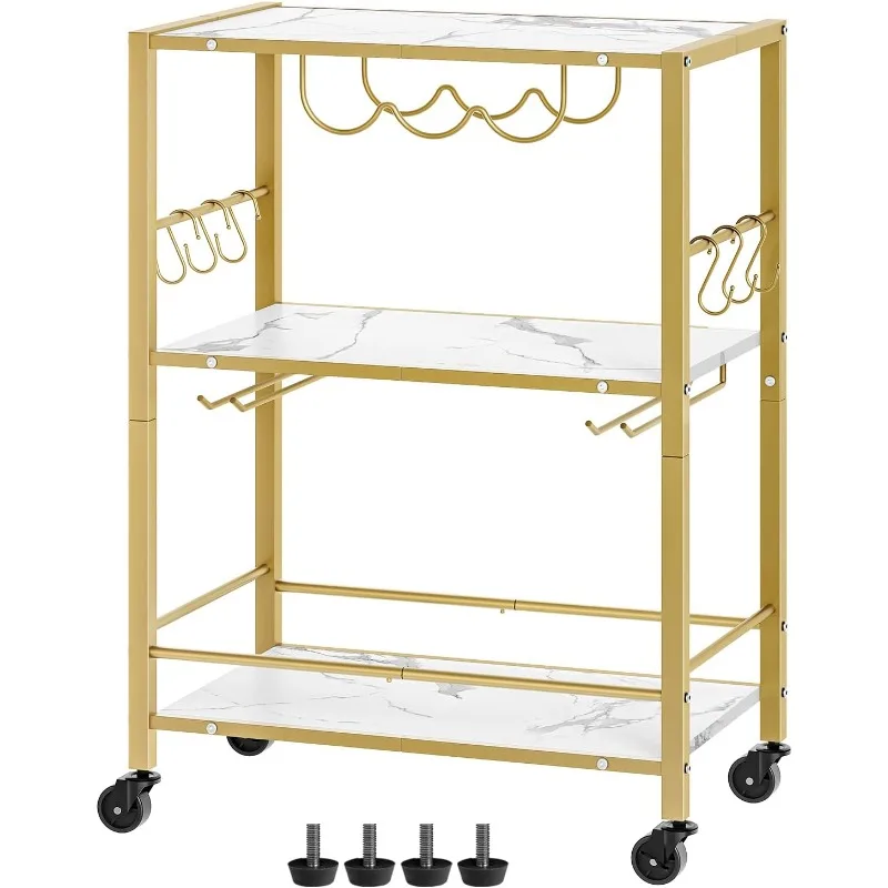 Bar Cart Gold, 3-Tier Serving Cart, Kitchen Cart with Wine Rack and Cup Holders, Beverage Cart, Mobile Microwave Cart with 6 Hoo
Bar Cart Gold, 3-Tier Serving Cart, Kitchen Cart with Wine Rack and Cup Holders, Beverage Cart, Mobile Microwave Cart with 6 Hoo