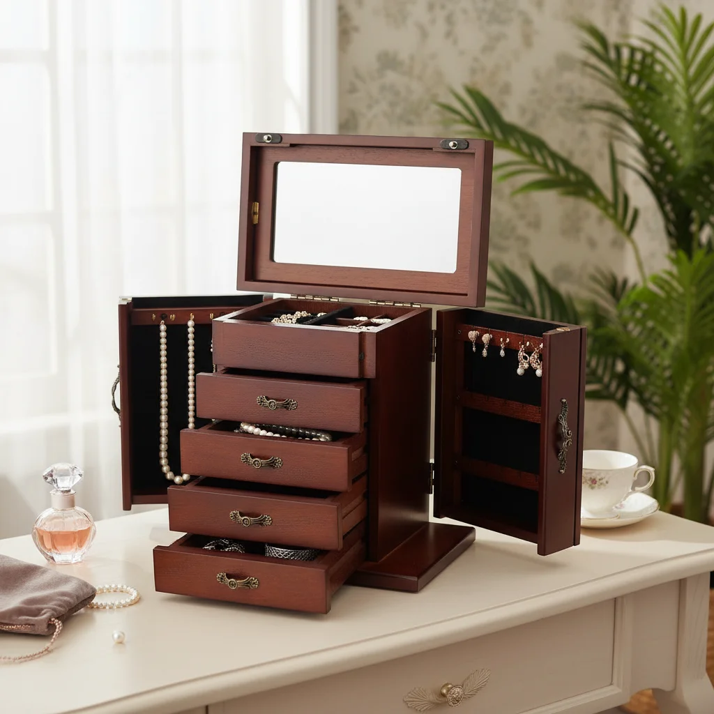 Lightweight Compact Wood Desktop Jewelry Organizer with 4 Drawers Exquisite Handles Refined Edges for Neatly Storing Valuables
Lightweight Compact Wood Desktop Jewelry Organizer with 4 Drawers Exquisite Handles Refined Edges for Neatly Storing Valuables