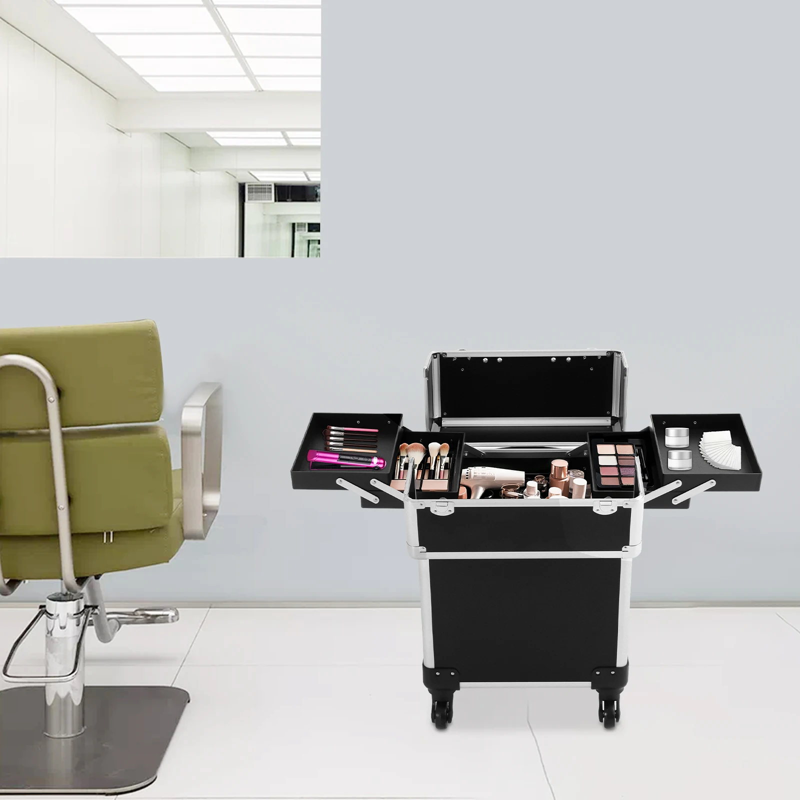 Rolling Makeup Travel Case, Rectangular Cosmetic Trolley with Keys, Hairdressing Travel Case for Professional Makeup Artists
Rolling Makeup Travel Case, Rectangular Cosmetic Trolley with Keys, Hairdressing Travel Case for Professional Makeup Artists