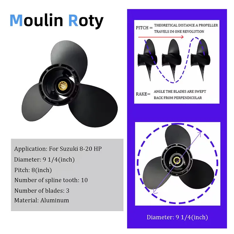 Optional Propeller 3X9-14X8 58100-91D00-019 Suitable for Suzuki Dt9.9, Dt15, Df8, Df9.9, Df15 Engine
Optional Propeller 3X9-14X8 58100-91D00-019 Suitable for Suzuki Dt9.9, Dt15, Df8, Df9.9, Df15 Engine