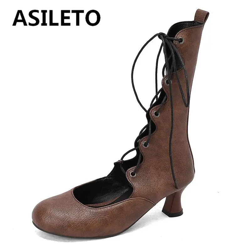 ASILETO Fashion Female Mid Calf Boots Round Toe Strange Heels 6cm Lace Up Big Size 48 49 50 Vintage Leisure Summer Women Bota 
ASILETO Fashion Female Mid Calf Boots Round Toe Strange Heels 6cm Lace Up Big Size 48 49 50 Vintage Leisure Summer Women Bota