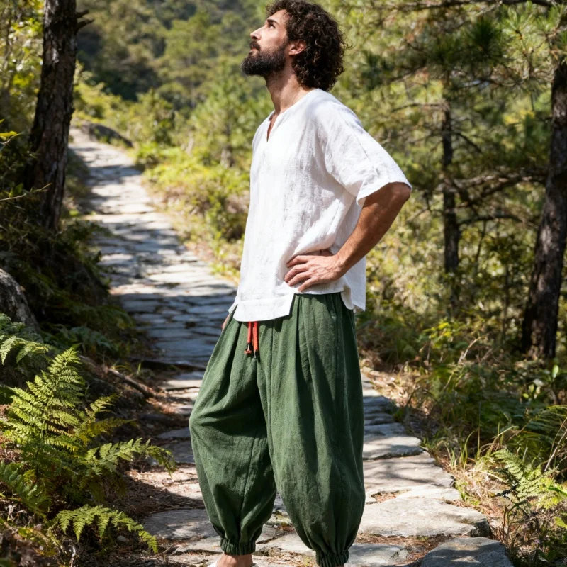 Spring Autumn Cotton Hemp Pants Men, Elastic Waist, Casual Harem Pants, Loose Sports Pants, Traditional Chinese style Pants
Spring Autumn Cotton Hemp Pants Men, Elastic Waist, Casual Harem Pants, Loose Sports Pants, Traditional Chinese style Pants