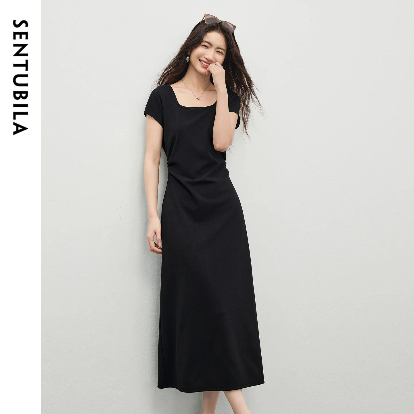 SENTUBILA Women's Black A-Line Dress 2026 Summer New Minimalist Square Neck Tie Waist Flutter Sleeve Knit Midi Dress 162LI5968
SENTUBILA Women's Black A-Line Dress 2026 Summer New Minimalist Square Neck Tie Waist Flutter Sleeve Knit Midi Dress 162LI5968