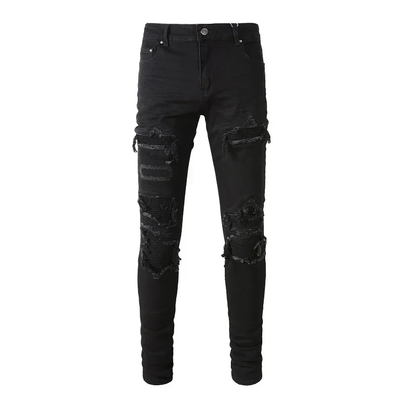 Four Seasons Men's New Black Patched Casual Jeans Pencil Pants Vintage Hole Trendy Skinny Denim Trousers Male Men's Streetwear
Four Seasons Men's New Black Patched Casual Jeans Pencil Pants Vintage Hole Trendy Skinny Denim Trousers Male Men's Streetwear