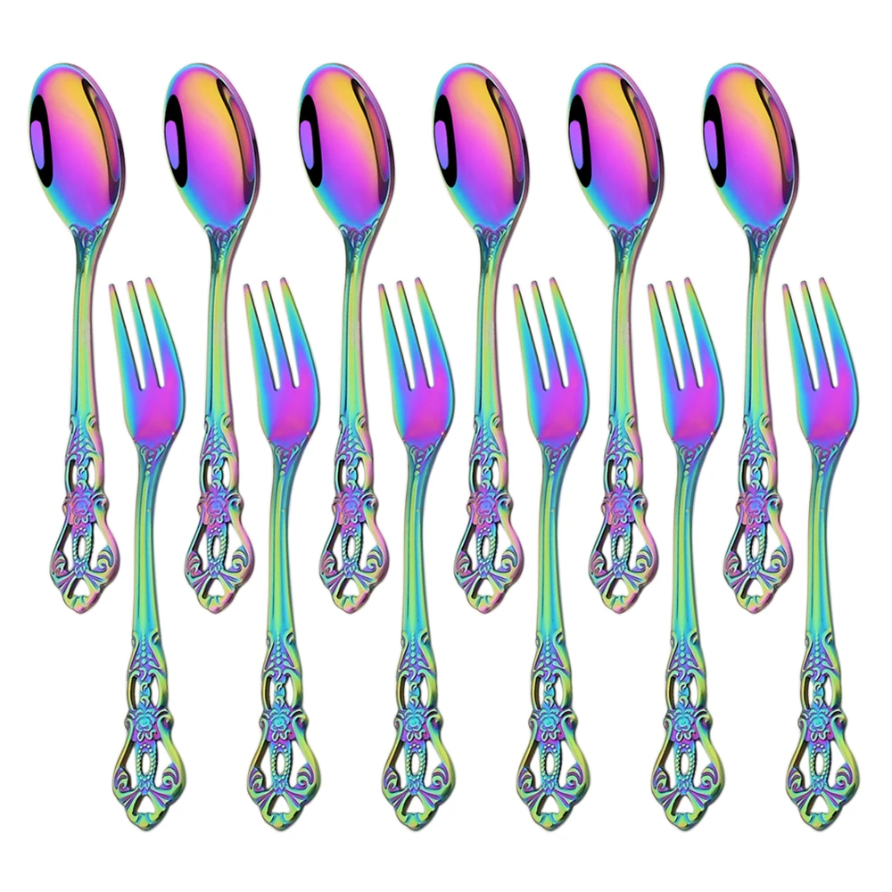 12pcs Colorful Royal Tableware Set Western Stainless Steel Flatware Cutlery Coffee Spoon Fruit Cake Fork Dinnerware Silverware
12pcs Colorful Royal Tableware Set Western Stainless Steel Flatware Cutlery Coffee Spoon Fruit Cake Fork Dinnerware Silverware