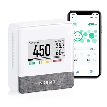 INKBIRD IAM-T1 Smart Indoor Air Quality Monitor Electronic Ink Display CO2 Level Indication App Monitor CO2 Temperature Relativ
