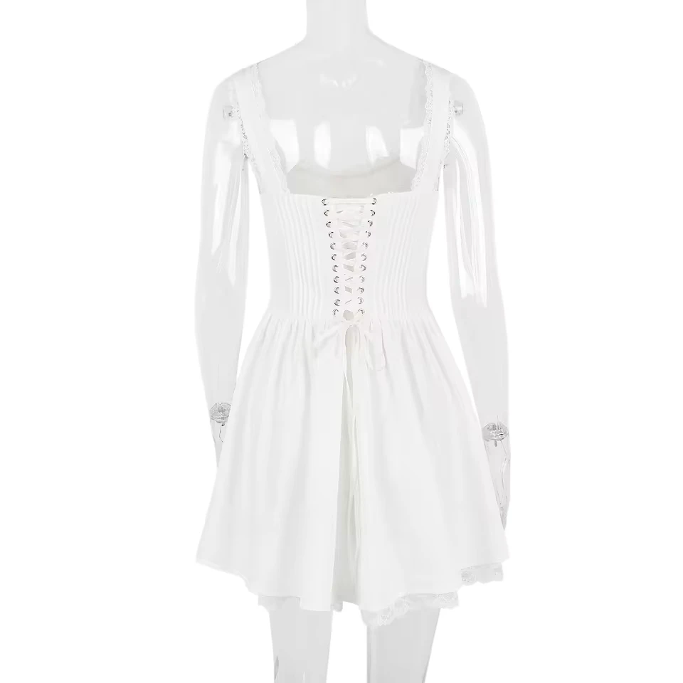 Elegant Women Aesthetic Pleated Mini Dress Y2K White Sleeveless Square-neck Lace-up Off Shoulder Spring Party Dresses
Elegant Women Aesthetic Pleated Mini Dress Y2K White Sleeveless Square-neck Lace-up Off Shoulder Spring Party Dresses