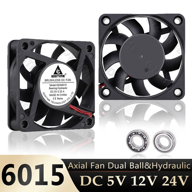 Gdstime 60mm Axial Fan 6015 DC 24V 12V 5V Brushless Fan USB Dual Ball Cooling Fan 3PIN PC Case Fan 60x60x15mm Equipment Cooler
Gdstime 60mm Axial Fan 6015 DC 24V 12V 5V Brushless Fan USB Dual Ball Cooling Fan 3PIN PC Case Fan 60x60x15mm Equipment Cooler