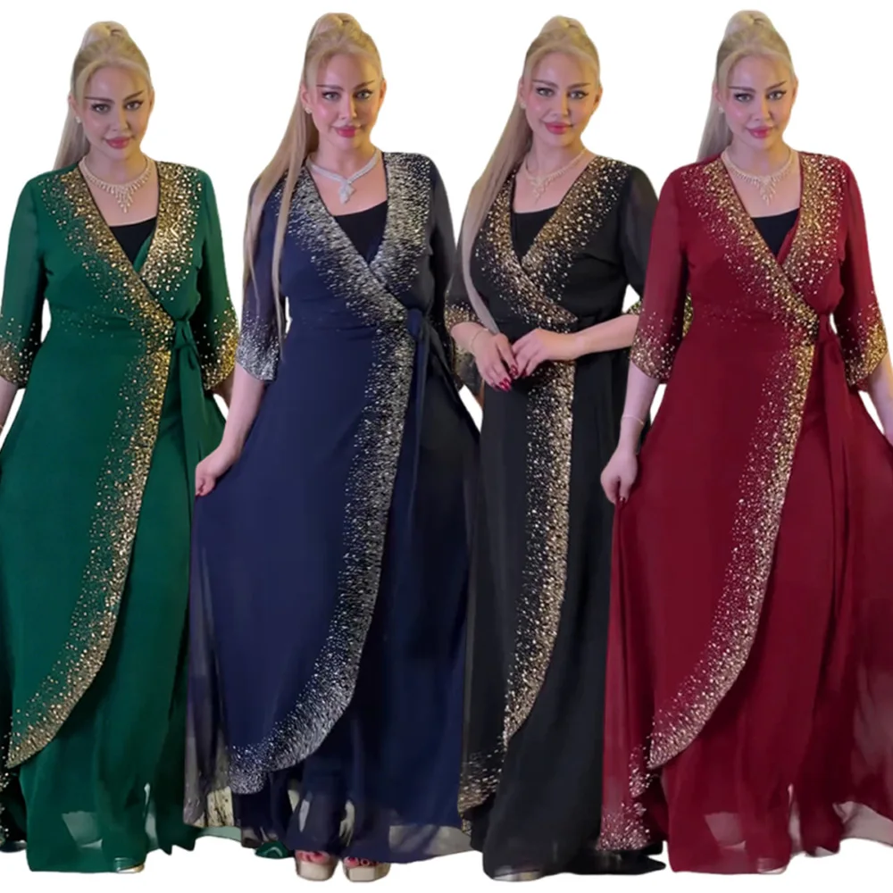 Luxury Diamonds Chiffon Jalabiya Eid Djellaba Women Muslim Sets Wrap Dress with Inner Dresses Dubai Abaya Kaftan Kimono Cardigan
Luxury Diamonds Chiffon Jalabiya Eid Djellaba Women Muslim Sets Wrap Dress with Inner Dresses Dubai Abaya Kaftan Kimono Cardigan