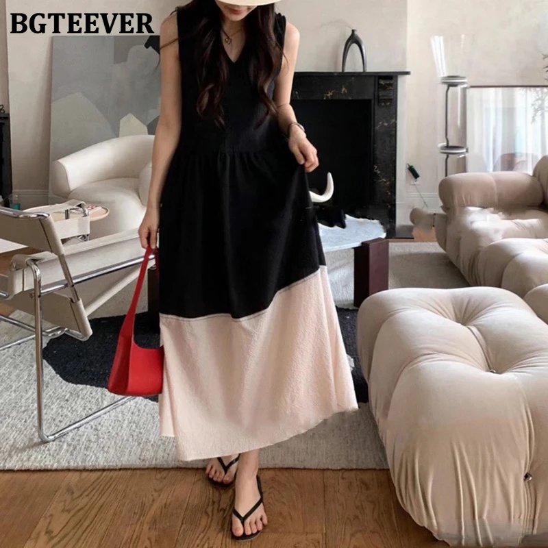 BGTEEVER Elegant V-neck Ladies Sleeveless Patchwork Mid-Length Dress Spring Summer Vintage Slim Waist Female A-line Dress
BGTEEVER Elegant V-neck Ladies Sleeveless Patchwork Mid-Length Dress Spring Summer Vintage Slim Waist Female A-line Dress