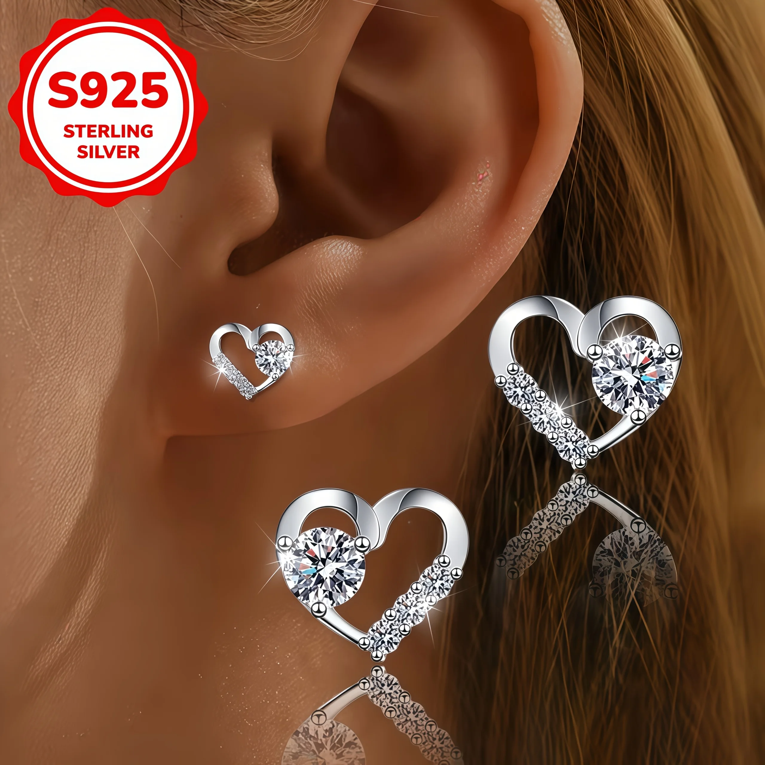 A pair of S925 silver exquisite luxury heart stud earrings, shiny synthetic zircon inlay, simple and versatile, suitable for daily wear, parties, weddings, Valentine's Day, anniversaries, gifts to express love, low sensitivity
A pair of S925 silver exquisite luxury heart stud earrings, shiny synthetic zircon inlay, simple and versatile, suitable for daily wear, parties, weddings, Valentine's Day, anniversaries, gifts to express love, low sensitivity
