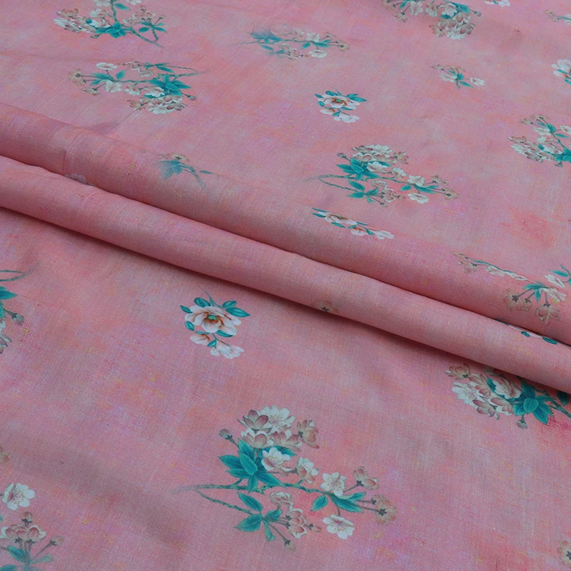 High quality natural pure ramie fabric Green branch white peach printing patchwork High end designer robe shirt dress sewing
High quality natural pure ramie fabric Green branch white peach printing patchwork High end designer robe shirt dress sewing
