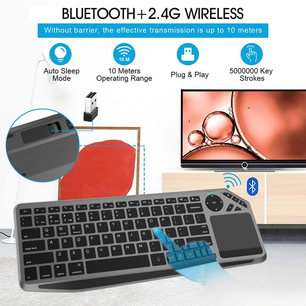 Bluetooth 2.4G wireless touch dual-mode keyboard computer flat-screen smart TV keyboard multimedia hotkey keyboard
Bluetooth 2.4G wireless touch dual-mode keyboard computer flat-screen smart TV keyboard multimedia hotkey keyboard