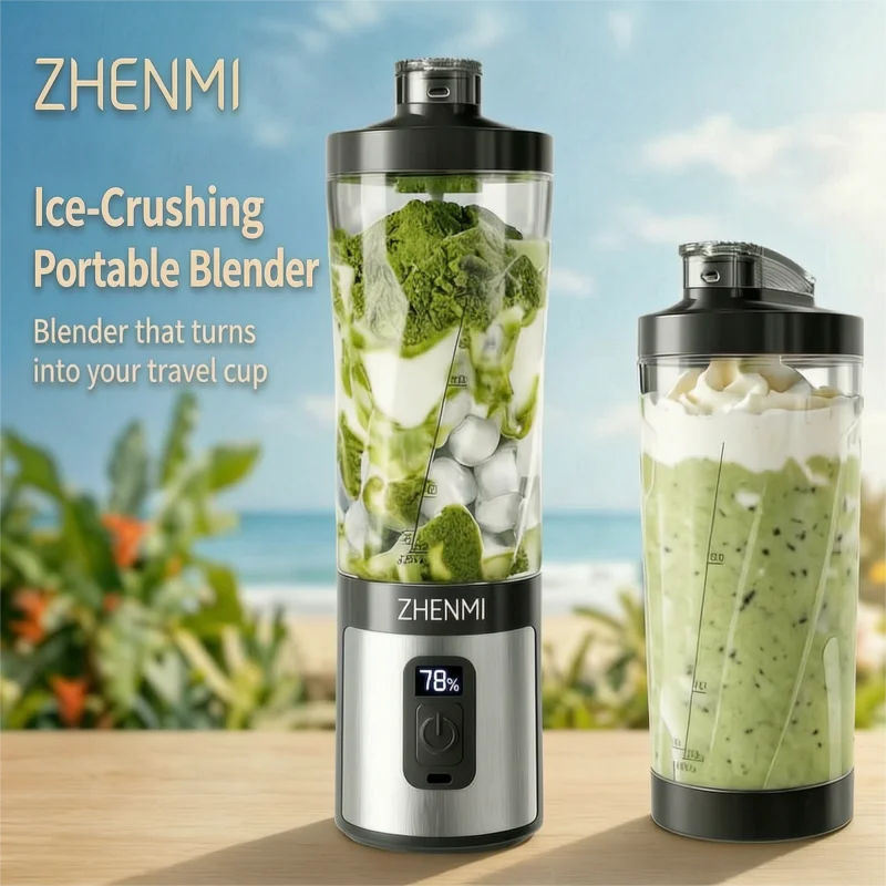 ZHENMI Personal Portable Blender with Digital Auto-Countdown Display, 20oz Leakproof Travel Cup with Guarded 6-Blade for Ice Cru
ZHENMI Personal Portable Blender with Digital Auto-Countdown Display, 20oz Leakproof Travel Cup with Guarded 6-Blade for Ice Cru