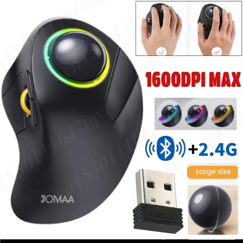 Wireless Mouse 44mm Trackball 3D Ergonomic RGB 2.4G Bluetooth Mouse 1600 DPI Adjust Optical Roller Mouse PC Mice for Windows Mac
Wireless Mouse 44mm Trackball 3D Ergonomic RGB 2.4G Bluetooth Mouse 1600 DPI Adjust Optical Roller Mouse PC Mice for Windows Mac