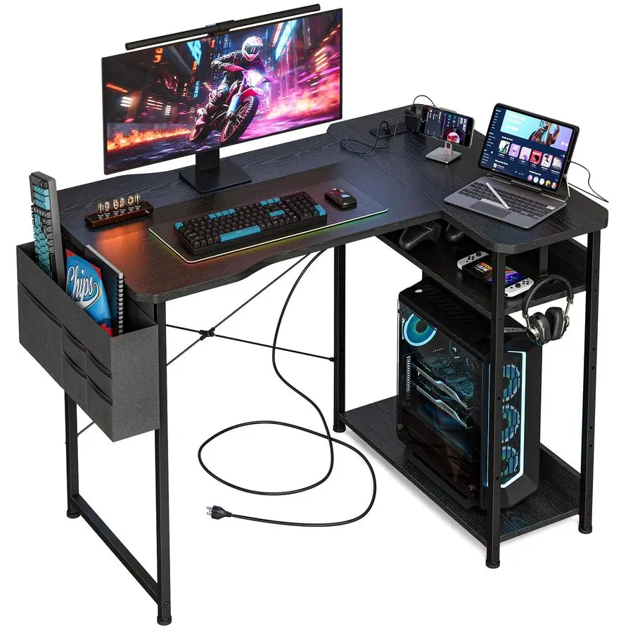Gaming Desk with Power Outlets, 40 Inch L Shaped Desks with Reversible Shelves and Storage Bag,Computer Desk Corner Desk PC Desk
Gaming Desk with Power Outlets, 40 Inch L Shaped Desks with Reversible Shelves and Storage Bag,Computer Desk Corner Desk PC Desk