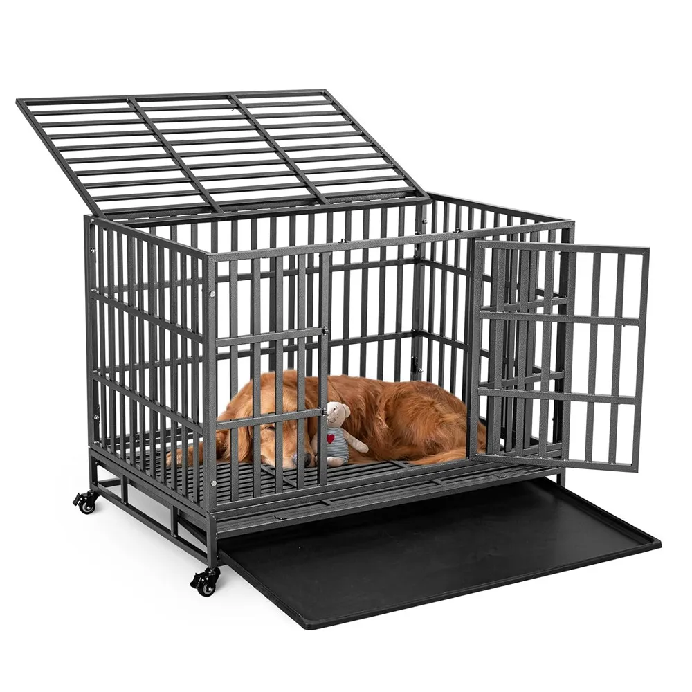 Heavy Duty Dog Cage, Metal Kennel and Crate for Large Dog, Easy To Assemble Pet Playpen with Wheels and Removable Tray
Heavy Duty Dog Cage, Metal Kennel and Crate for Large Dog, Easy To Assemble Pet Playpen with Wheels and Removable Tray