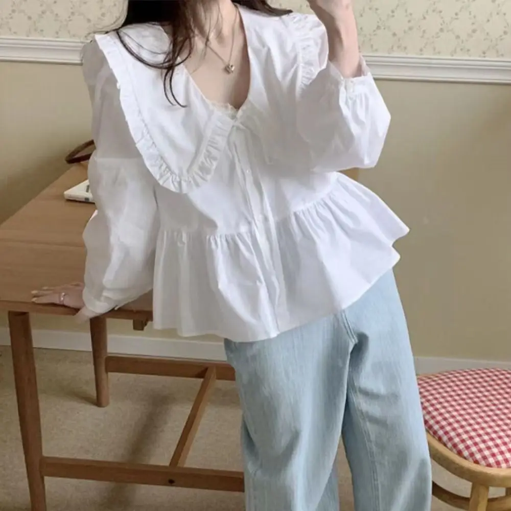 asual Flip Doll Collar Long Sleeve Shirt Sweet Ins Lace Up Shirt Tops Simple White Loose Sun Protection Cardigan Streatwear
asual Flip Doll Collar Long Sleeve Shirt Sweet Ins Lace Up Shirt Tops Simple White Loose Sun Protection Cardigan Streatwear