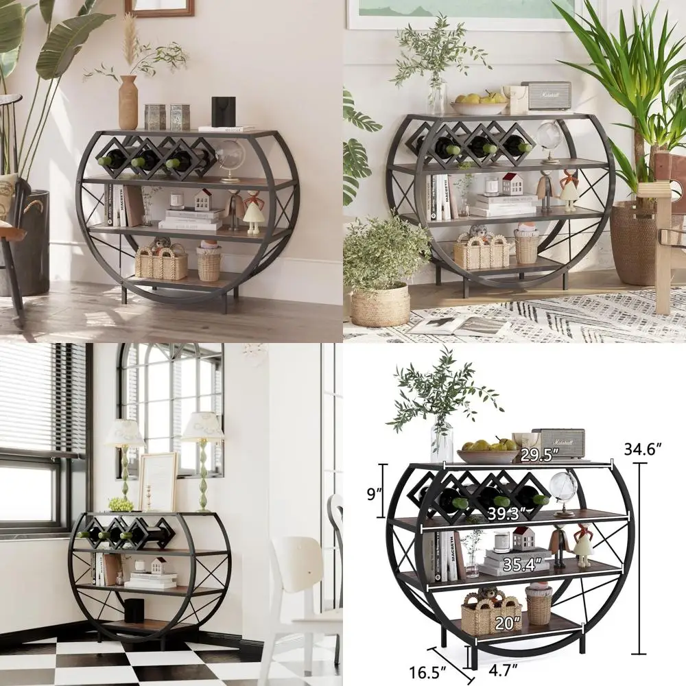 Винтажный коричневый консольный столик Demilune в деревенском стиле с 4-уровневым открытым хранилищем, металлическим и деревянным диванным столиком для прихожей и гостиной, в
Винтажный коричневый консольный столик Demilune в деревенском стиле с 4-уровневым открытым хранилищем, металлическим и деревянным диванным столиком для прихожей и гостиной, в