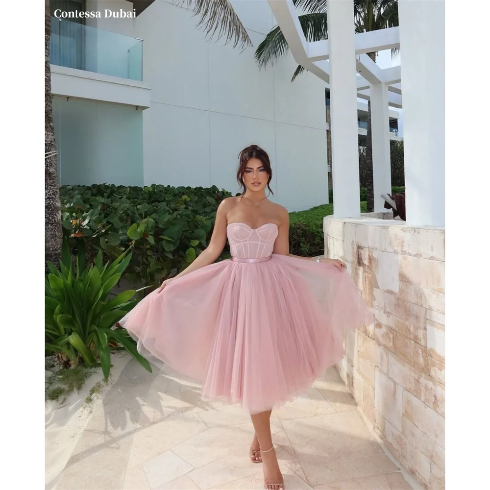 Contessa Dubai Pink Draped Strapless Prom Dresses Lace-Up Customized جديد في الفساتين Knee-Length vestido de gala noche mujer
Contessa Dubai Pink Draped Strapless Prom Dresses Lace-Up Customized جديد في الفساتين Knee-Length vestido de gala noche mujer