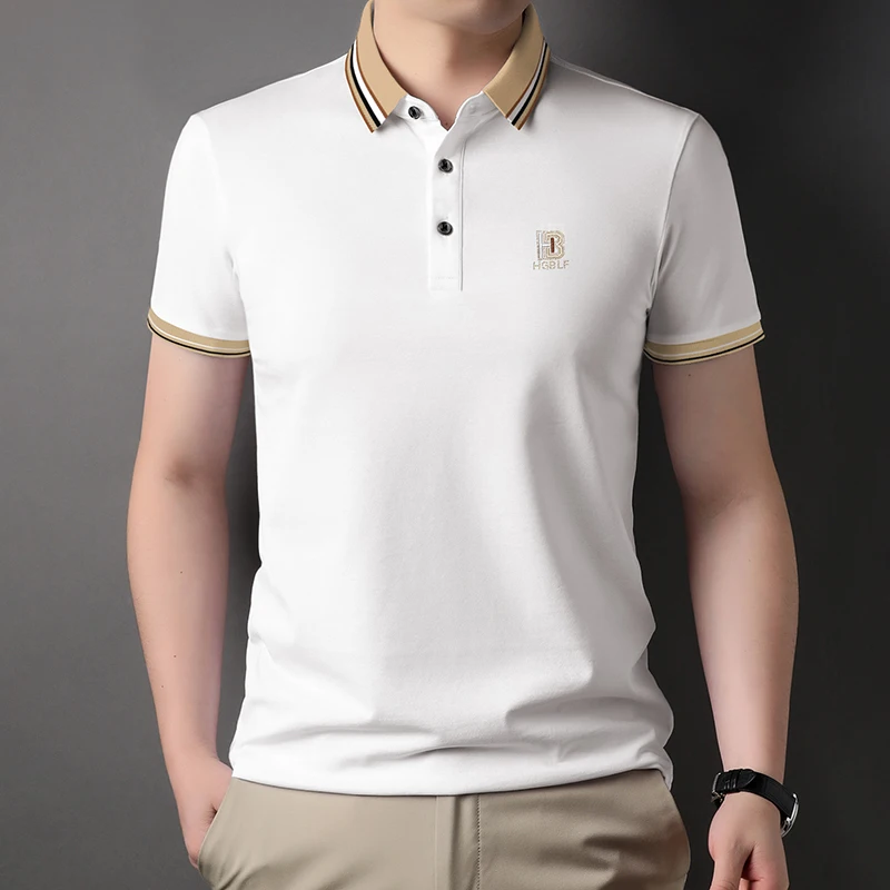 Men's T-shirt with Short Sleeves Made of Pure Cotton Business Collar Men's Polo Base Shirt with Embroidered Patterns
Men's T-shirt with Short Sleeves Made of Pure Cotton Business Collar Men's Polo Base Shirt with Embroidered Patterns