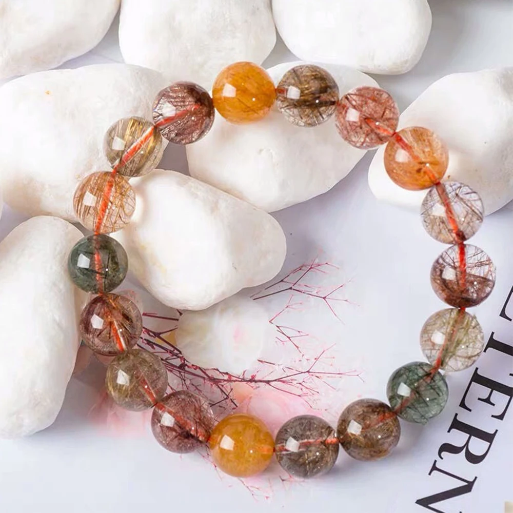 100% Natural Mixed-color crystallization Quartz Bracelets Stone Beads Unisex Bracelet Women Crystal Rutilated Stone Bangles Jewe
100% Natural Mixed-color crystallization Quartz Bracelets Stone Beads Unisex Bracelet Women Crystal Rutilated Stone Bangles Jewe