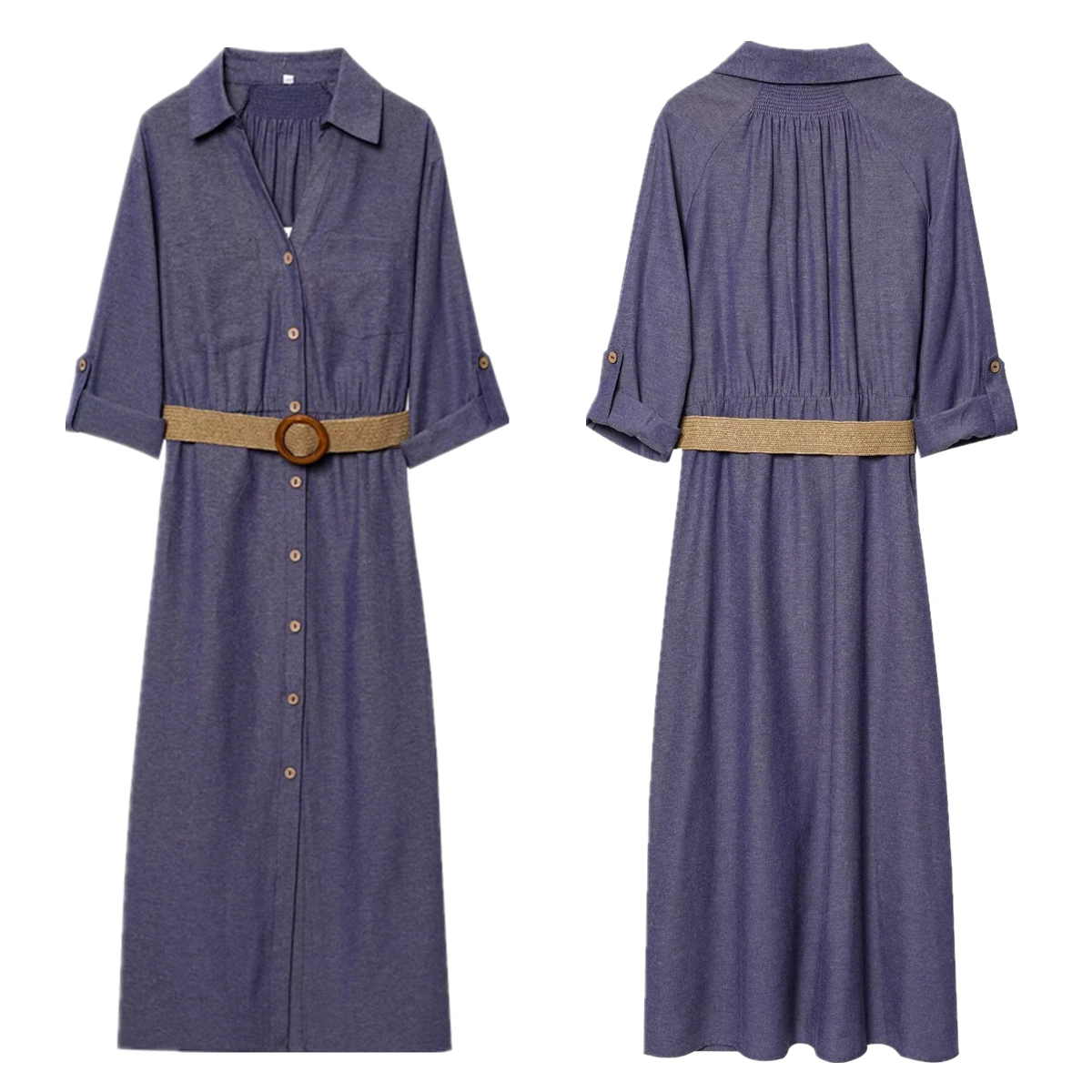 Maxdutti Minimalist Fashion Office Ladies Pockets Cotton and Linen Summer Dress Belted Single-Breasted Midi Shirt Dress Women
Maxdutti Minimalist Fashion Office Ladies Pockets Cotton and Linen Summer Dress Belted Single-Breasted Midi Shirt Dress Women