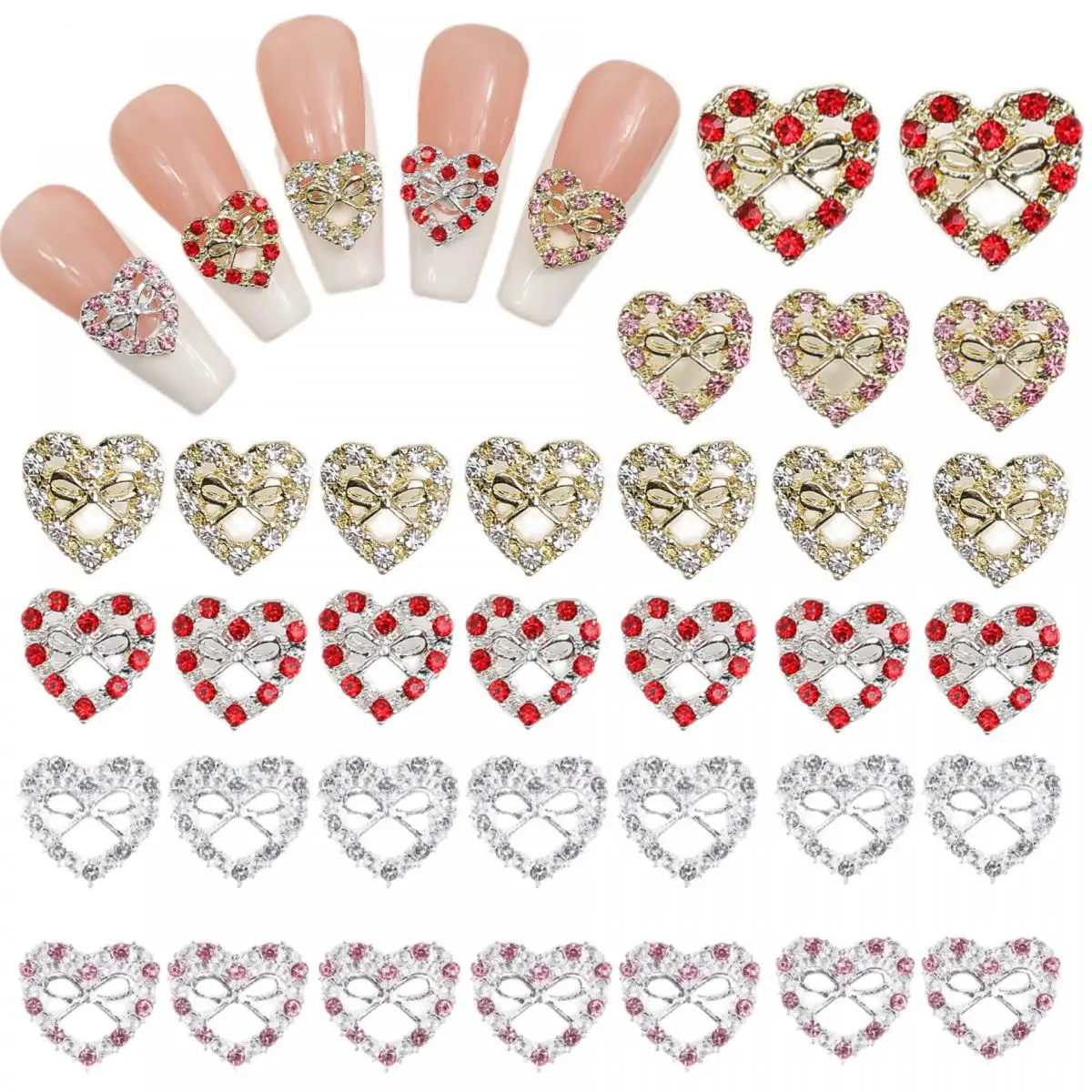 10PCS Sparkling Hollowed Heart shaped Alloy Nail Art Decorations Accessories 3D Metal Alloy Rhinestone Nail Charms DIY Supplies
10PCS Sparkling Hollowed Heart shaped Alloy Nail Art Decorations Accessories 3D Metal Alloy Rhinestone Nail Charms DIY Supplies