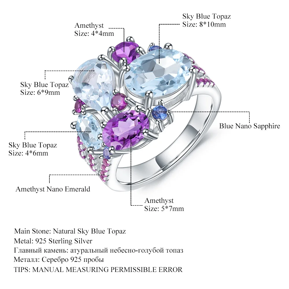Multi-Gemstone Cluster Ring Natural Sky Blue Topaz and Amethyst 925 Sterling Silver Cocktail Statement Ring Women Fine Jewelry
Multi-Gemstone Cluster Ring Natural Sky Blue Topaz and Amethyst 925 Sterling Silver Cocktail Statement Ring Women Fine Jewelry