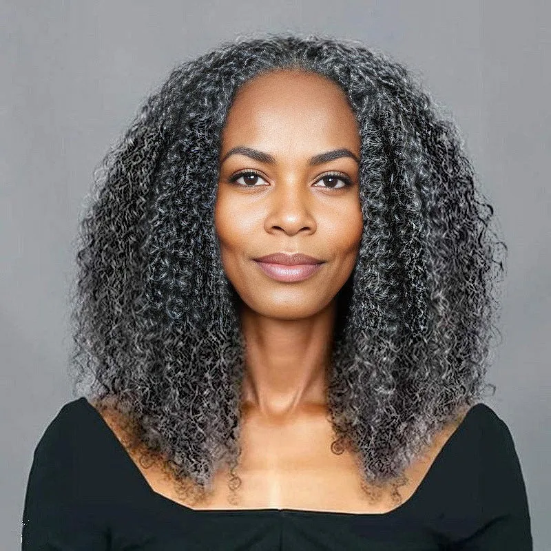 Medium Salt & Pepper Kinky Curly 3 In 1 Half Wigs 100% Human Hair Beginner Friendly Silver Grey 3/4 Half Wig For Mature Women
Medium Salt & Pepper Kinky Curly 3 In 1 Half Wigs 100% Human Hair Beginner Friendly Silver Grey 3/4 Half Wig For Mature Women