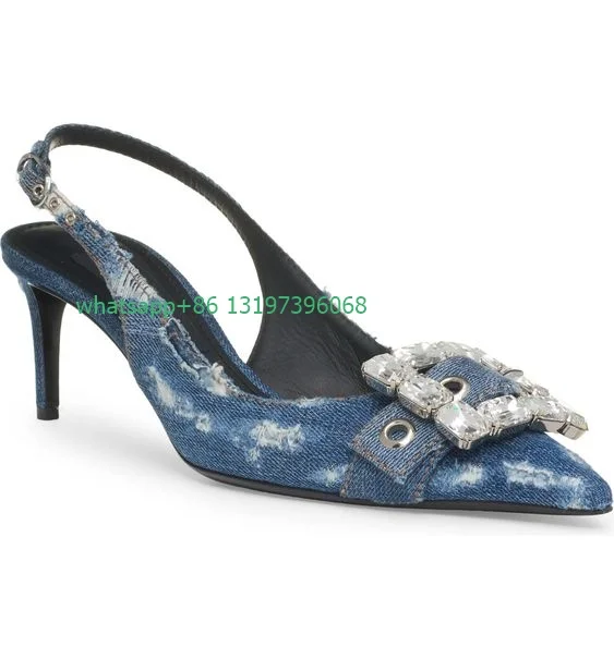 Lady retro patchwork jeans slingback sandals pointed toe square buckle strap pumps denim crystal buckle cowboy pumps 6cm 9cm
Lady retro patchwork jeans slingback sandals pointed toe square buckle strap pumps denim crystal buckle cowboy pumps 6cm 9cm