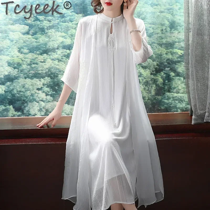 Tcyeek 80% Mulberry Real Silk Dresses for Women 2023 New Fashion Spring Summer Dress Temperament Two Piece Sets Vestidos Cjk741
Tcyeek 80% Mulberry Real Silk Dresses for Women 2023 New Fashion Spring Summer Dress Temperament Two Piece Sets Vestidos Cjk741