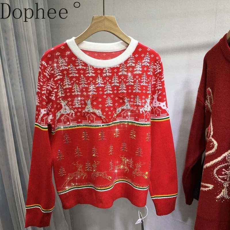 Christmas Red Women Sweaters New Autumn Winter Diamonds Beads O-neck Pullover Top All-match Long Sleeve Casual Knitted Jumpers
Christmas Red Women Sweaters New Autumn Winter Diamonds Beads O-neck Pullover Top All-match Long Sleeve Casual Knitted Jumpers
