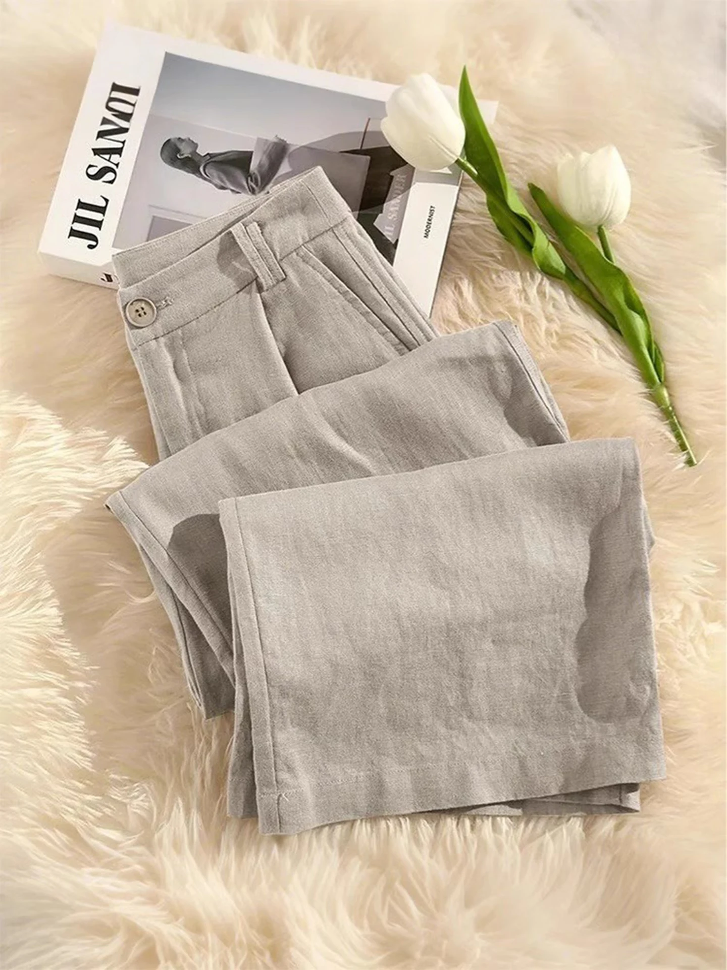 Белые широкие брюки Qui-Dry Spor, женские летние тонкие повседневные брюки с высокой талией и прямым вырезом из ледяного шелка, хлопка и льна
Белые широкие брюки Qui-Dry Spor, женские летние тонкие повседневные брюки с высокой талией и прямым вырезом из ледяного шелка, хлопка и льна