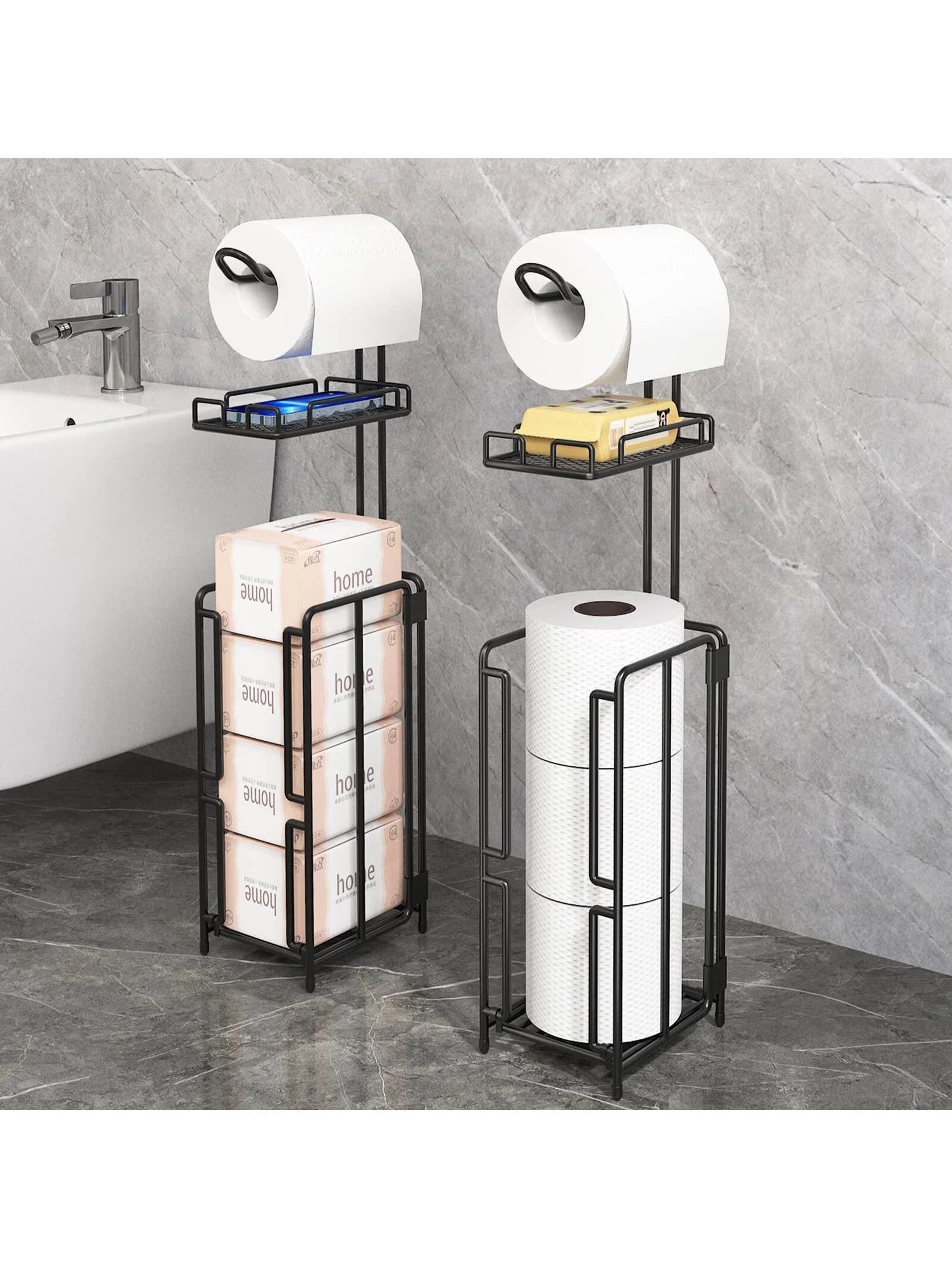 2PackFreeStandingToilet Paper HolderStandPaperRoll with Shelf and Reserve forBathroomStorageHoldsWipe,MobilePhone,Mega Rolls
2PackFreeStandingToilet Paper HolderStandPaperRoll with Shelf and Reserve forBathroomStorageHoldsWipe,MobilePhone,Mega Rolls