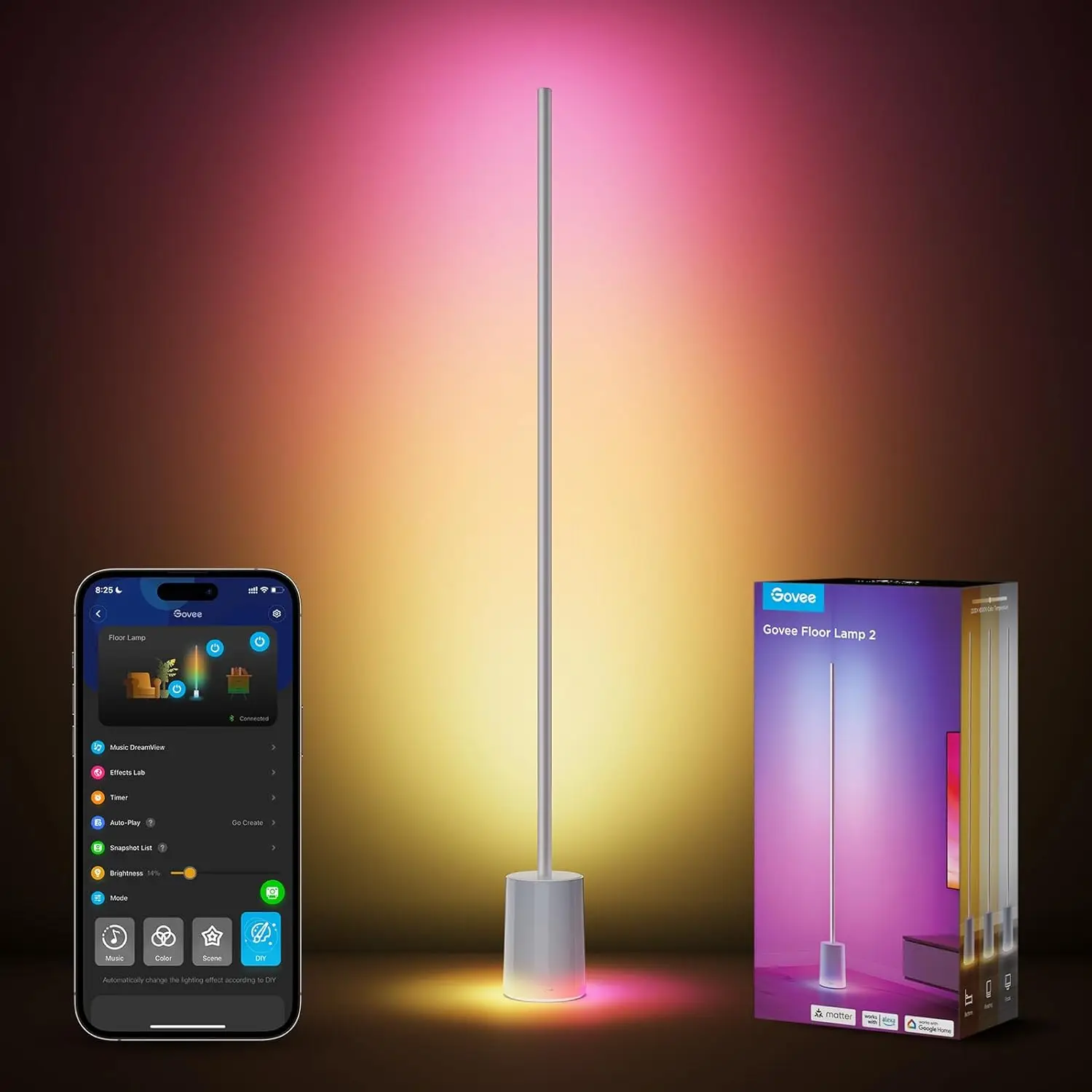 Smart RGBIC Floor Lamp with Voice Control, Music Sync, 1725lm Brightness for Living Room & Bedroom
Smart RGBIC Floor Lamp with Voice Control, Music Sync, 1725lm Brightness for Living Room & Bedroom