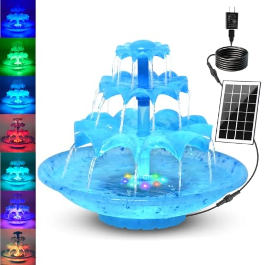 3.5W Solar Fountain Pump for Bird Bath 3-Tier Solar Water Pump with 8 LED Lights 32.8FT Power Cord and Adapter Included Dual-Po
3.5W Solar Fountain Pump for Bird Bath 3-Tier Solar Water Pump with 8 LED Lights 32.8FT Power Cord and Adapter Included Dual-Po